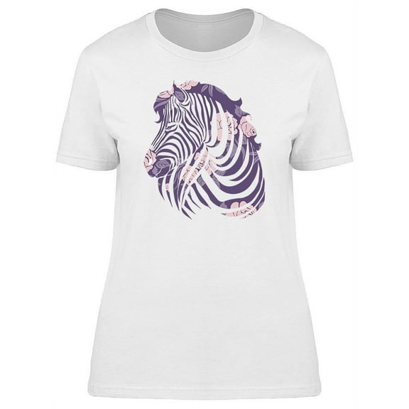 Zebra Sketch With Flowers T-Shirt Women -Image by Shutterstock, Female Large