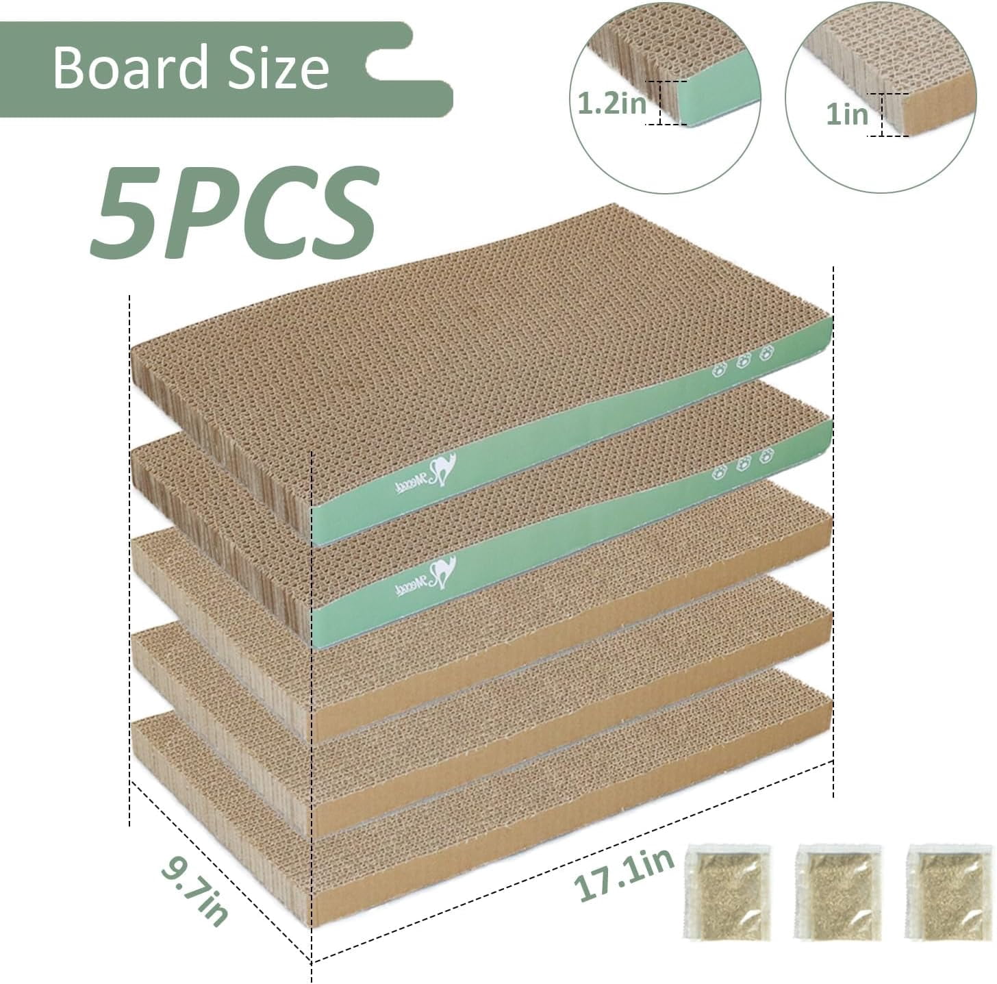 THBN Cat Scratcher Cardboard Scratching Pads Scratch with Catnip 2PCS Reversible Corrugated Cardboard