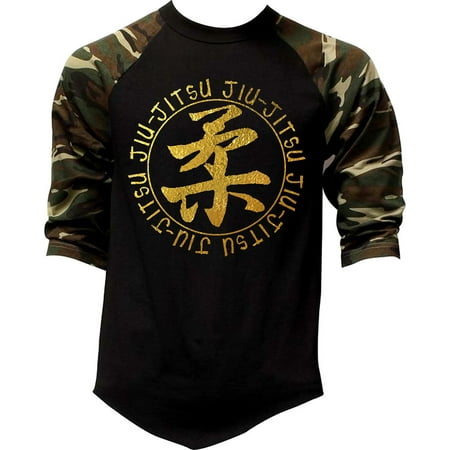 Men's Gold Foil Circle Jiu Jitsu Tee Black/Camo Raglan Baseball T-Shirt 3X-Large (Best Jiu Jitsu Kimono)