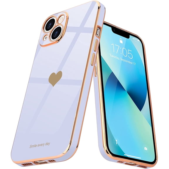 Entronix Love Heart Case Compatible with iPhone 14, Glossy Cute Cover, Purple