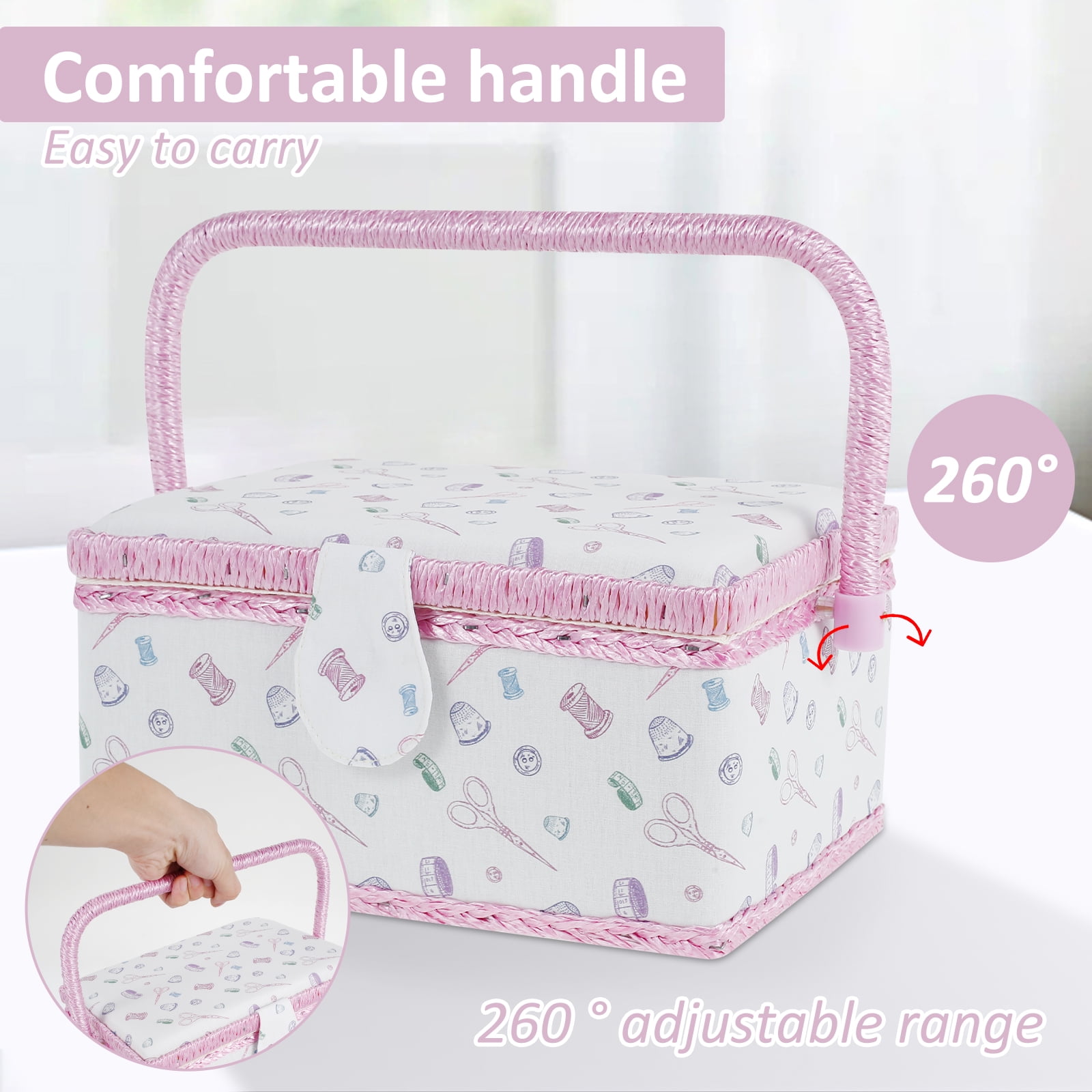 Hvxrjkn Sewing Basket with Removable Tray & Interior Pocket – Portable, Practical & Stylish Organizer for Needles, Thread & Tape Measure