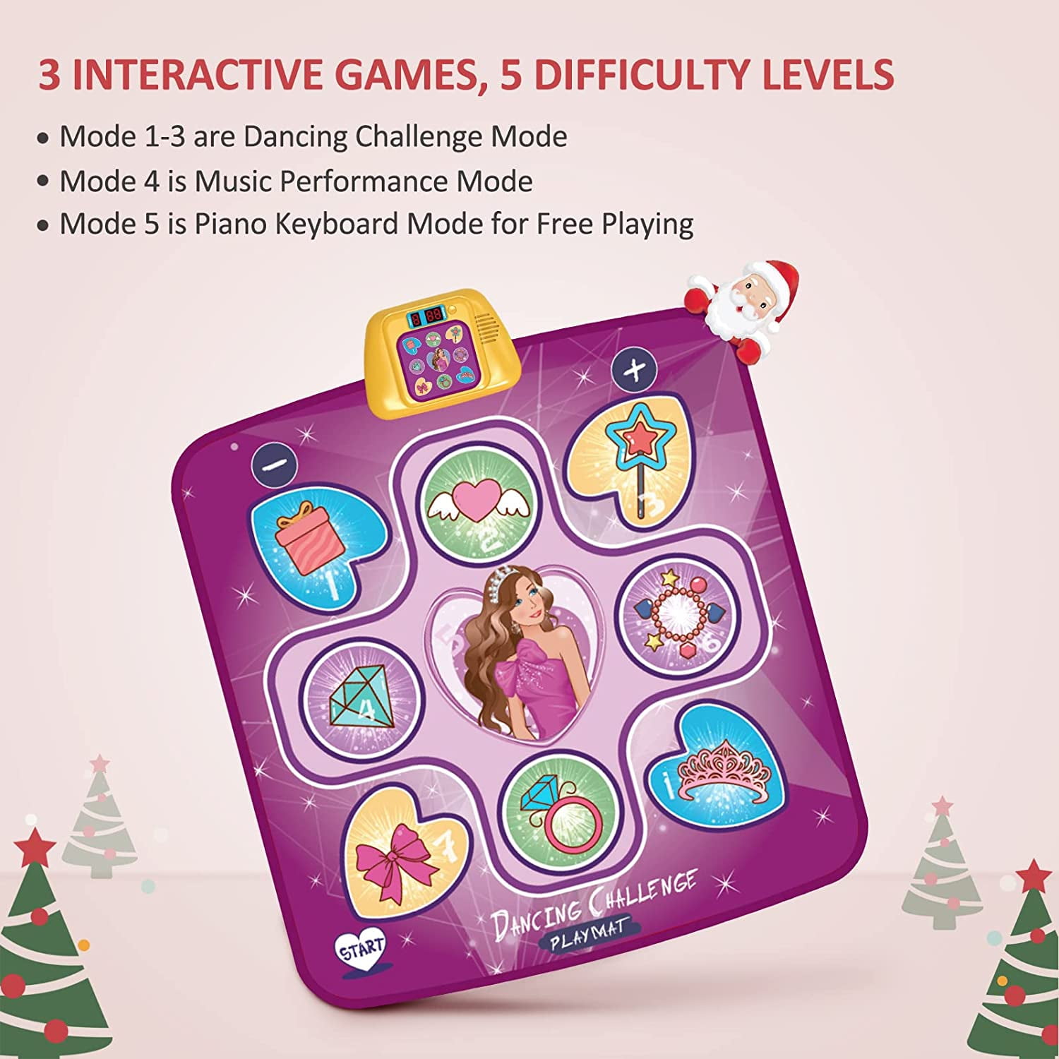 Zendure Dance Mat - Dance Mixer Rhythm Step Play Mat - Dance Game Toy Gift for Kids Girls Boys - Dance Pad with LED Lights, Adjustable Volume, Built-in Music, 3 Challenge Levels (3-12 Years Old)