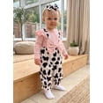 thumbnail image 4 of Loicainy Infant Baby Girl Fall Romper Outfit 3 6 9 12 18 Months Crew Neck Long Sleeve Jumpsuit and Bow Headband, 4 of 9