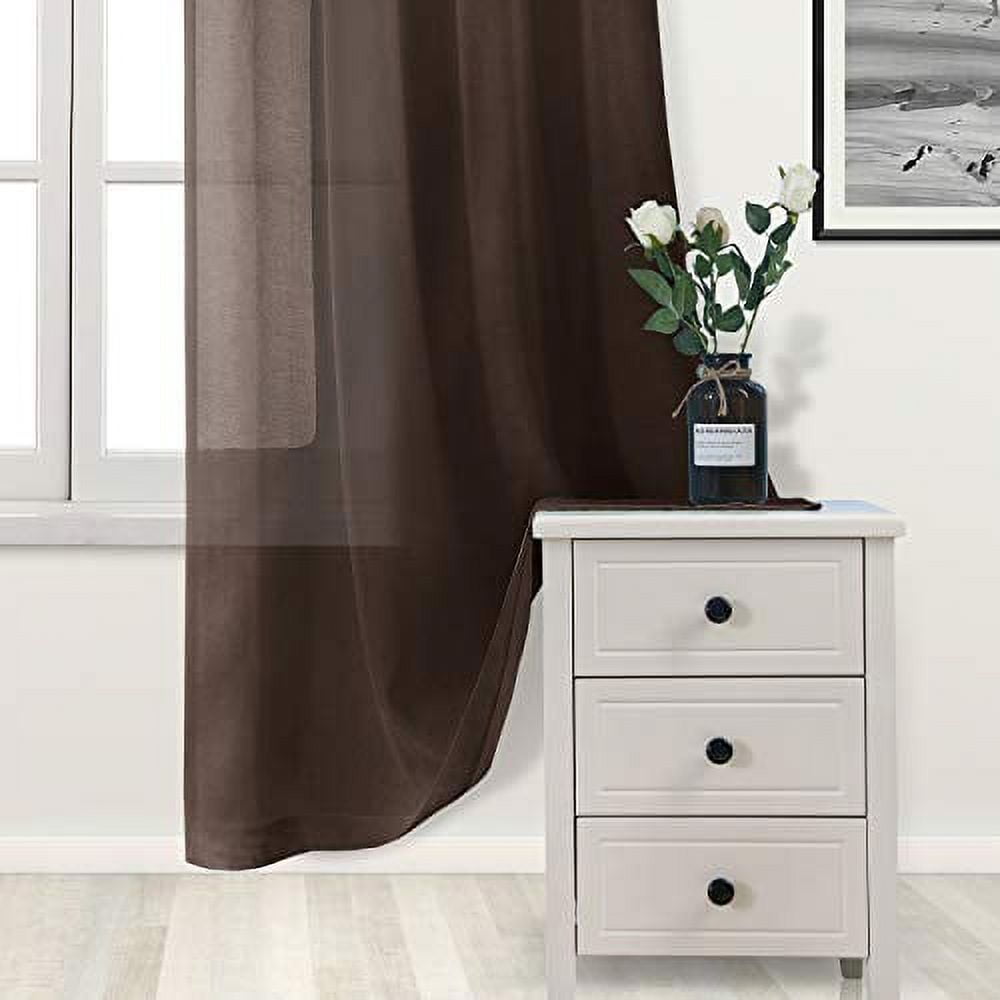 DWCN Brown Sheer Curtains Semi Transparent Voile Rod Pocket Curtains for Bedroom and Living Room, 52 x 84 inches Long, Set of 2 Panels