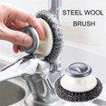 thumbnail image 2 of Multipurpose Dish Brush With Handle, Steel Wool Bristles For Sink Pots Pans, Heavy Duty Scrubbing Power Kitchen Cleaning Tool, 2 of 5
