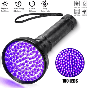 Puseky UV Flashlight Black Light 100 LED Light Handheld Blacklight 395 nM Detector for Pet Urine, Stains, Bed Bug and Scorpions, Torch Ultra Violet Flashlight
