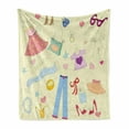 thumbnail image 1 of Heels and Dresses Soft Flannel Fleece Throw Blanket, Shopping Themed Doodle Items Princess Beauty Hearts and Stars Pattern, Cozy Plush for Indoor and Outdoor Use, 70" x 90", Multicolor, by Ambesonne, 1 of 6
