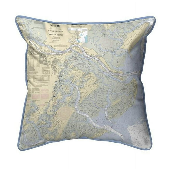 Betsy Drake ZP214 Savannah River & Wassaw Sound, GA Nautical Map Extra Large Zippered Indoor & Outdoor Pillow - 22 x 22 in.