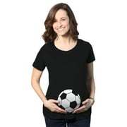 Maternity Soccer Ball Pregnancy Tshirt Cute Soccer Mom Sports Tee For Mom To Be (Black) - XXL