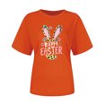 thumbnail image 3 of UPPADA Femmes Heureux Easter T-Shirt Bunny Lapin Graphique T-Shirt Manche Courte Drôle Lettres Imprimées Chemises Manche Courte Col Rond Tuniques Hauts Orange,TTTG, 3 of 5