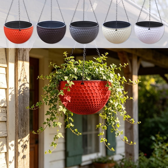 Honeycomb Hanging Planter Basket with Drainage Hole & Removable Plug, Weather-Resistant Outdoor Indoor Suspended Plant Pot, 6.5" x 4.33", AKLJWH