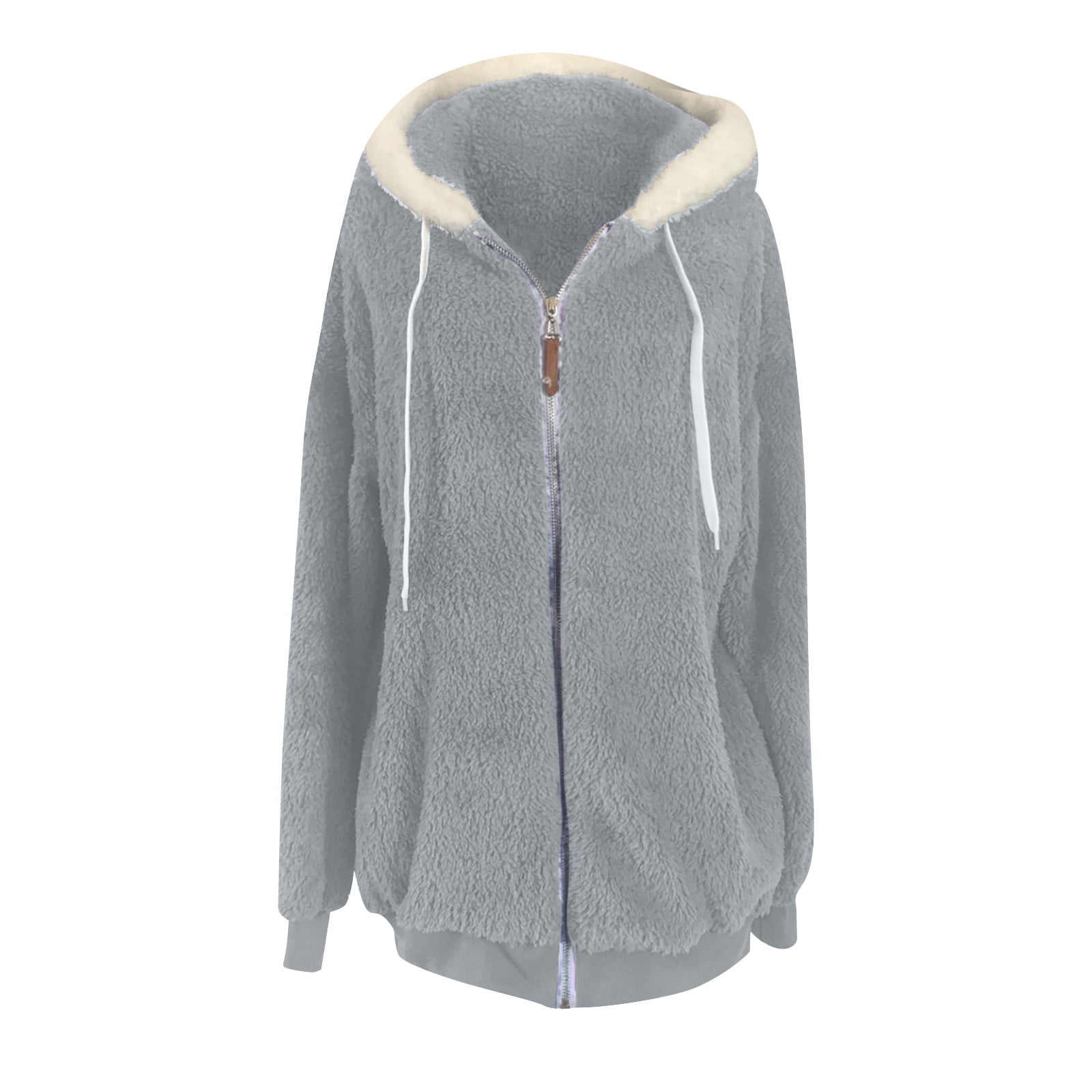 Plus Size Winter Coats for Women Size S-5X Plus Size Fleece Jackets Womens Long Sleeve Zip Up Solid Color Thermal Sherpa Coat with Pockets and Hoodie