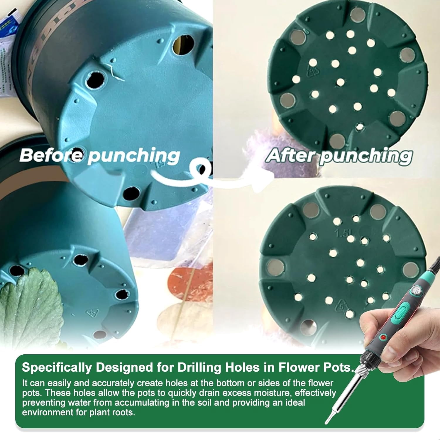 Plant Pot Perforator With 7 Drill Bits,2-in-1 Electric Soldering Iron for DIY Plant Pot Drainage Hole