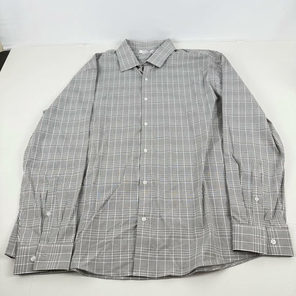 Calvin Klein Mens Extra Slim Fit Stretch Dress Shirt Black Multi-XL17-17.5 34/35