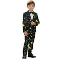 thumbnail image 2 of Xoenoiee Geometric Triangle Paint Splatter Print Boys Outfit for Kids 2 Pieces Formal Suit for Boy Tuxedo Blazer and Pants for Dinner Winter, 13-14 Years, 2 of 7