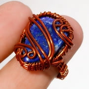 Lapis Lazuli Gemstone Wire Wrapped Handcrafted Copper Jewelry Ring 6.75" SA 638