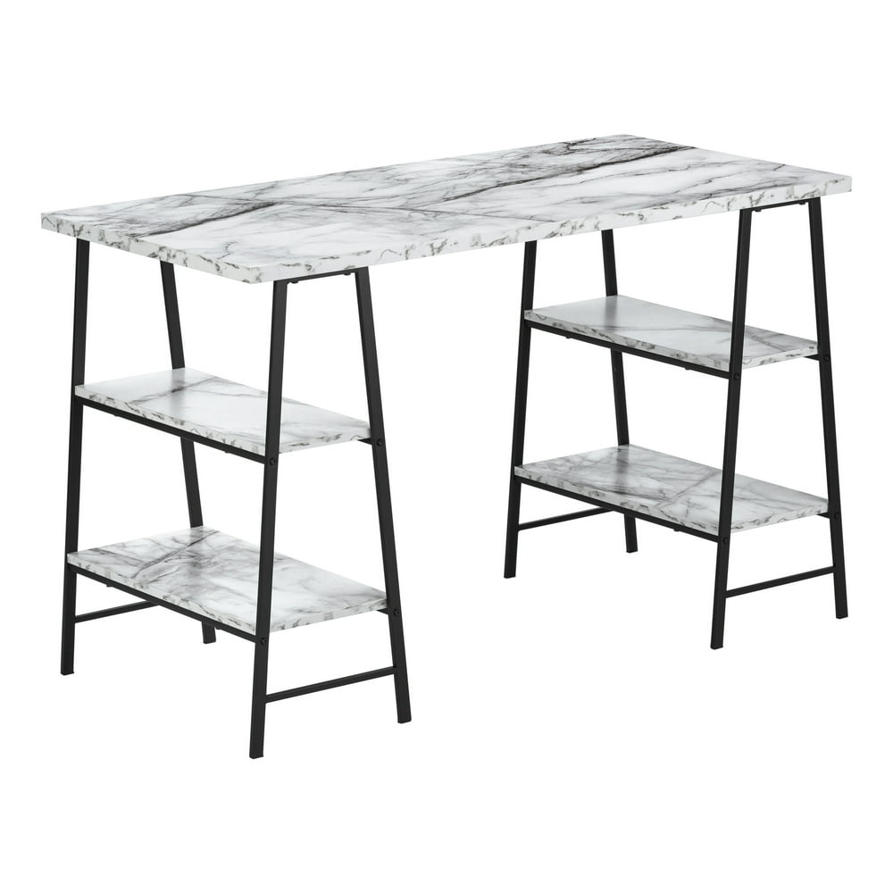 Computer Desk 48"L White MarbleLook/Black Metal