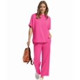 thumbnail image 3 of Two Piece Sets for Women Summer Outfits Wide Leg Crop Pants Lounge Sets Beach Vacation Clothes Rose Red M, 3 of 9