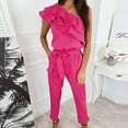 thumbnail image 2 of BLVB Women's Summer Casual Jumpsuits Ruffle a Shoulder 1 Piece Belted Long Pants Rompers with Pockets, 2 of 6