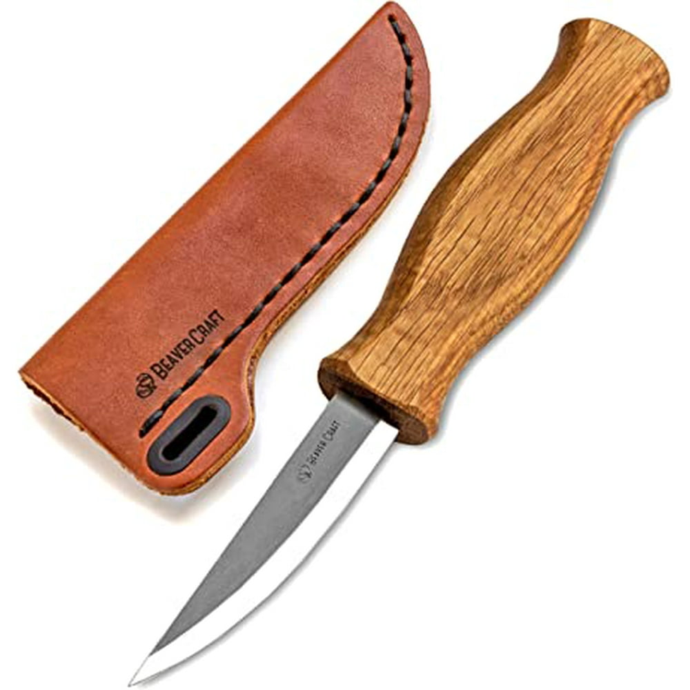 BeaverCraft Sloyd Knife C4s 3.14" Wood Carving Sloyd Knife with Leather