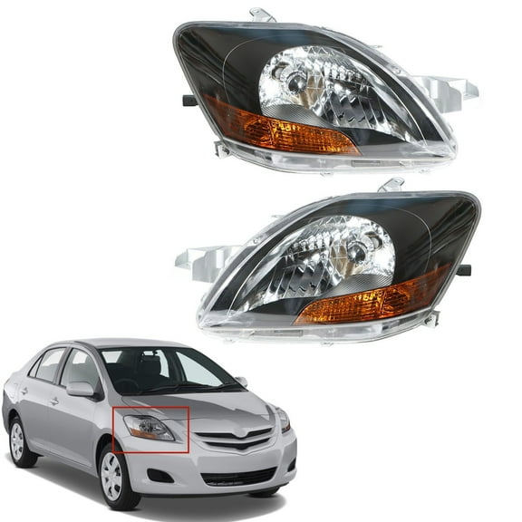 SHZAITOR Halogen Headlights For 2007/08-2012 Toyota Yaris Black Pair Headlamps Assembly