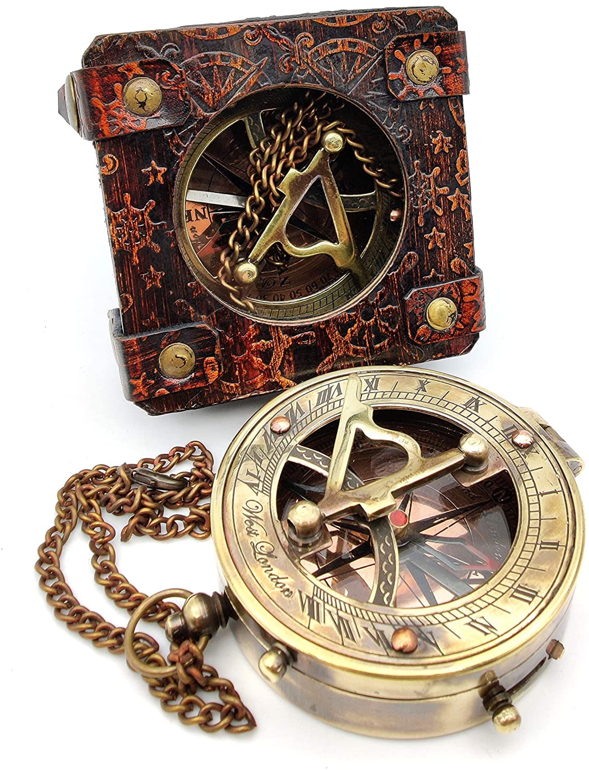 antique Cord Sundial Nautical Maritime Compass Brass Sundial Compass With Box 
