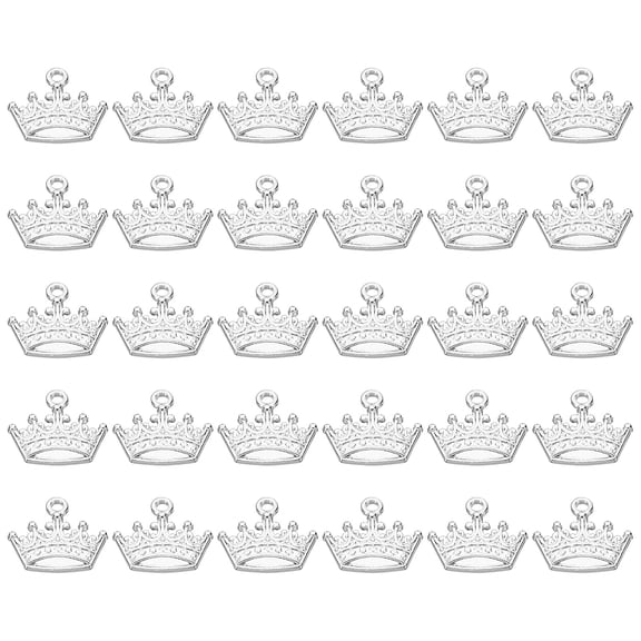 Crown Charm, 60Pcs Mini Crown Pendant Charm Bulk Metal Vintage Designer Queen, Silver Tone