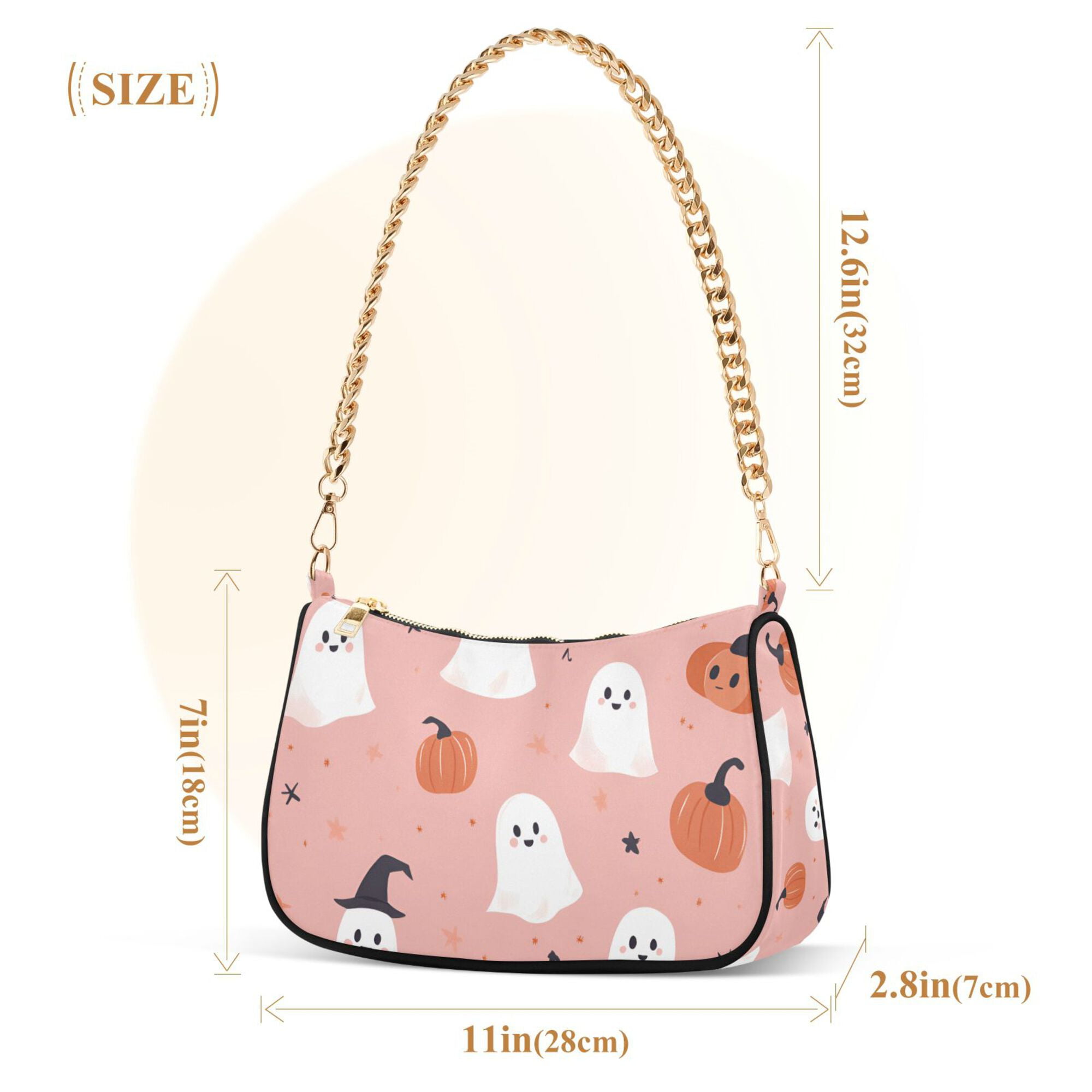 FORMRS Womens Shoulder Bag with Chain Strap Clutch Purse Cute Tote Handbag, Pink Cartoon Halloween