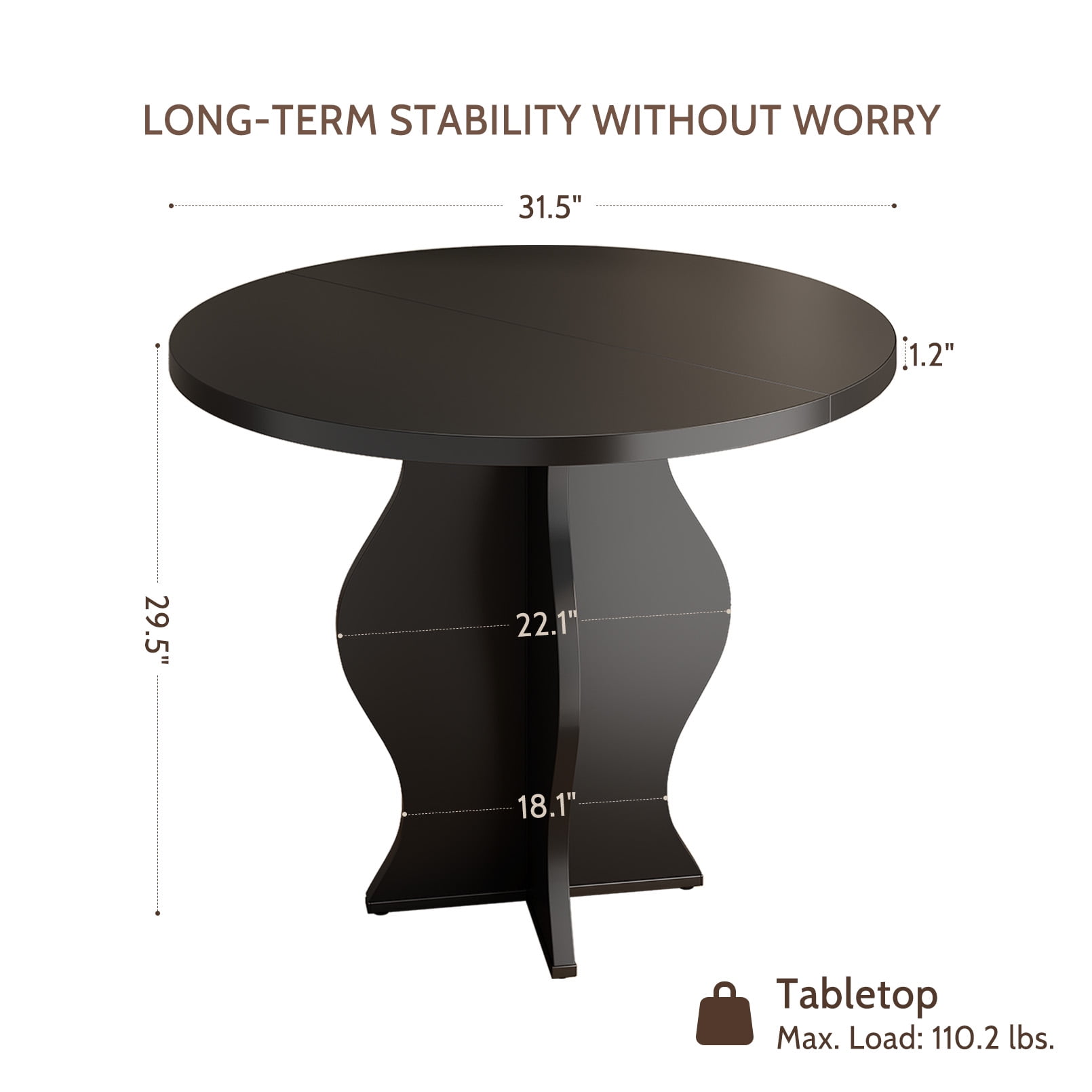 31.5 Inch Small Round Dining Table for 2, Modern Farmhouse Wood Kitchen Table, Rustic Black Circle Dining Room Table with Pedestal Base for Kitchen and Dining Room Furniture