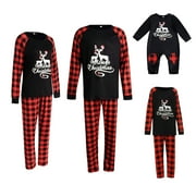 Nokiwiqis Christmas Family Pajamas Set, Letter Print Tops+Plaid Trousers/Romper