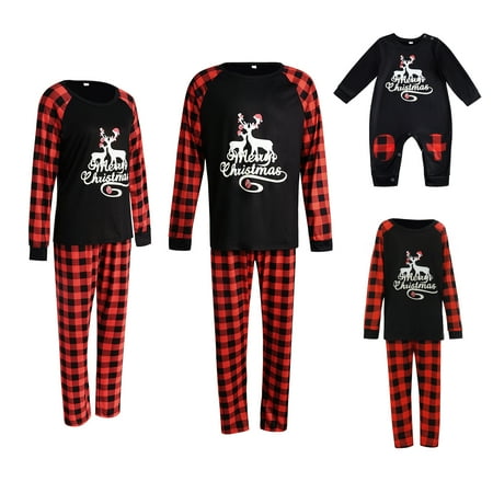

Tetyseysh Matching Family Pajamas Sets Christmas PJ s Letter Print O-Neck Long Sleeve Blouse Tops Plaid Pants
