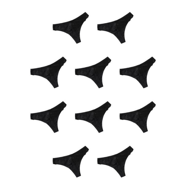 Sonducket Bragas de tiro bajo Tanga sin costuras Bragas Diseño de encaje Sexy Atractivo Accesorio para citas Mano de obra fina Transpirable Negro METRO 10piezas