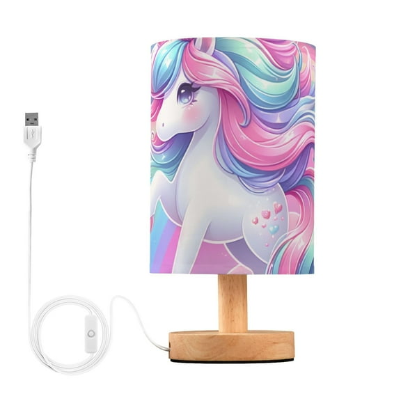 Bedside Desk Lamp LED Bulb Night Light USB Power Fabric Lampshade Table Lamps Beautiful Fantasy Unicorn