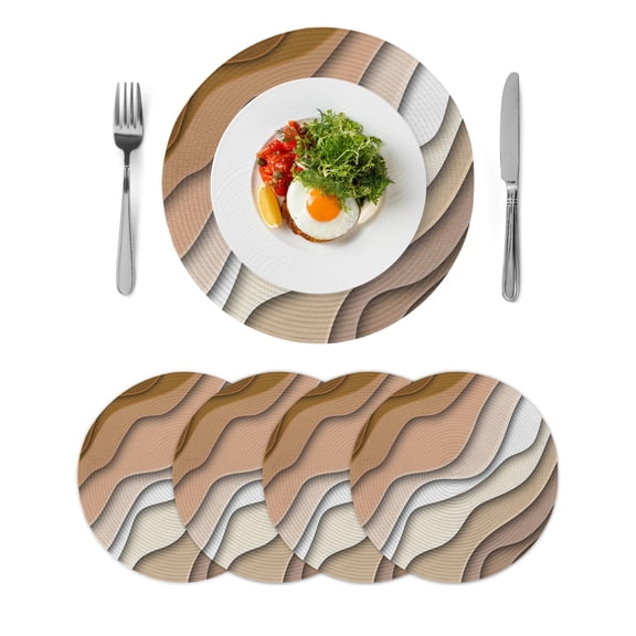 Brown Ombre Round 13 Inch Placemats Set of 4, Modern Geometric Abstract Aesthetic Cream HeatResistant Non Slip Place Mats for Dining Table, Wipeable Braided Kitchen Table Mats for Housewarming