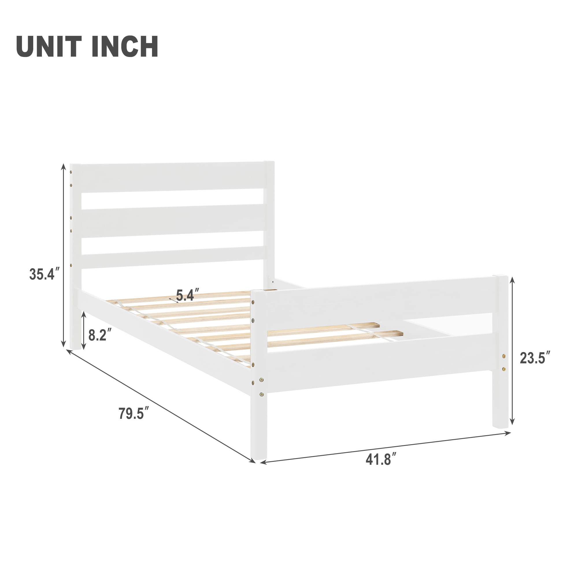 Bellemave Twin Bed Frames,Wood Platform Bed with Headboard and Footboard, Twin Size Sleigh Bed with Wood Slat Support, No Box Spring Needed (White)