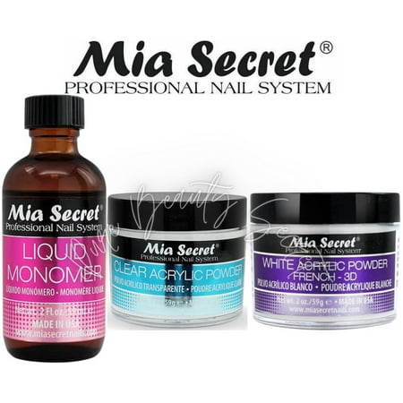 Mia Secret Liquid Monomer 2 oz and Powder 2 oz x 2 (CLEAR + WHITE)