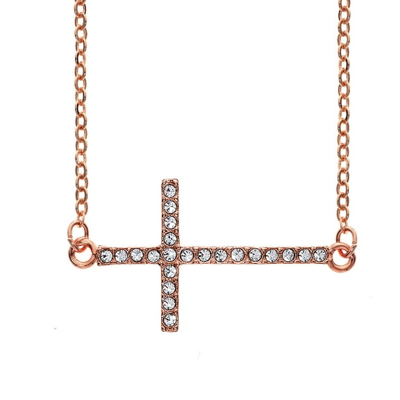 X & O 14KT Rose Plated Crystal Horizontal Cross Necklace