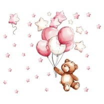 Wall Stickers Pink Stars Balloons Cute Bear Cartoon Decals Living Room Bedroom Background Decor Vinyl Peel and Stick 21.5"x22.5"