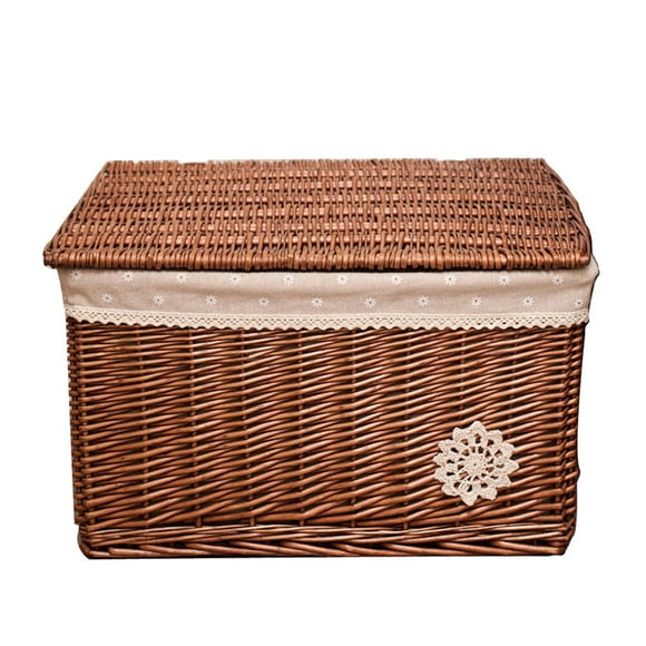 Milisten Wicker Basket with Cover Rattan Woven Basket Cosmetic Storage Box for Bedroom Living Room Desk (S)