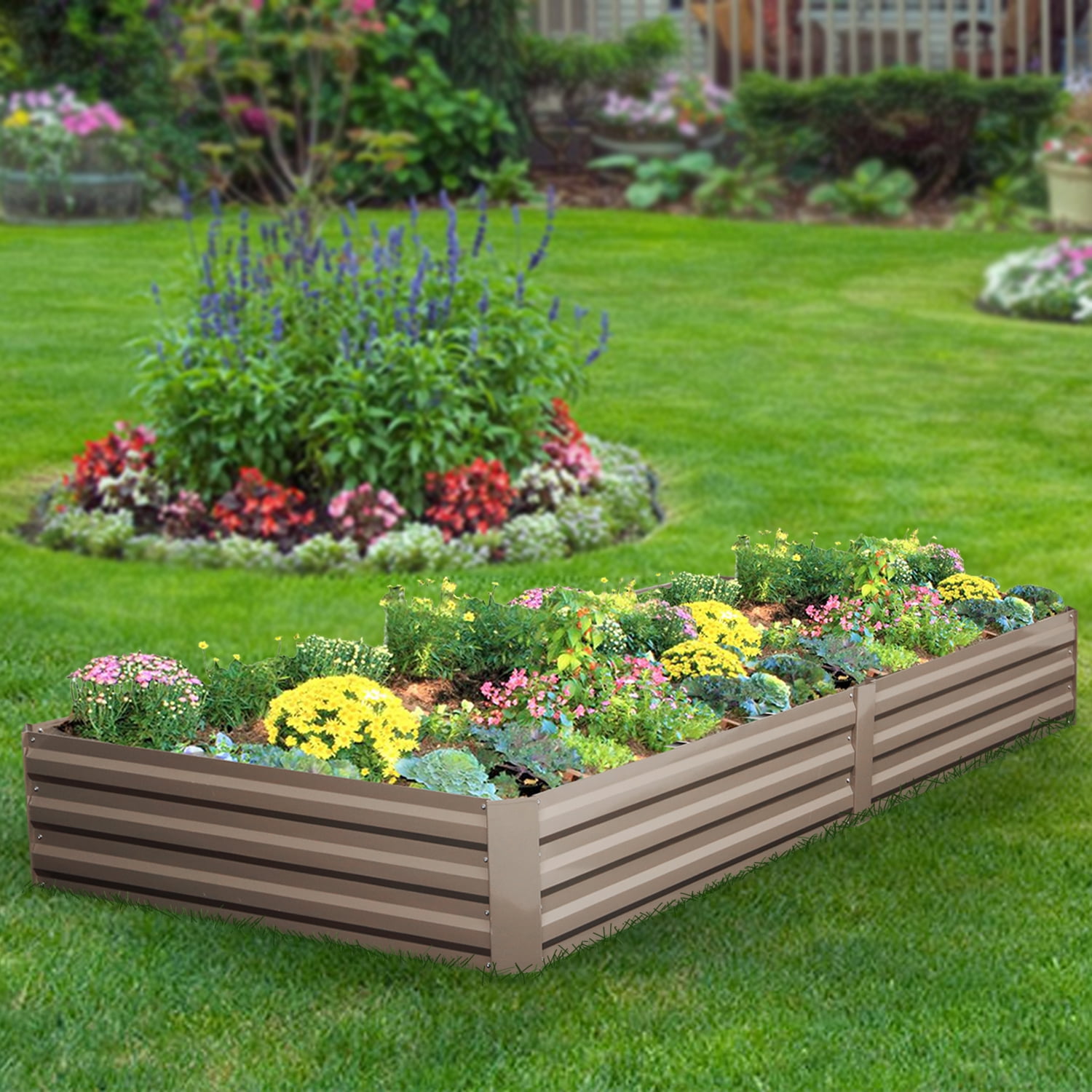 Ainfox 8’x 4’ Raised Metal Garden Bed,Corrugated Steel Planter For