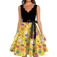 thumbnail image 4 of LWavelet Women's Sleeveless Scalloped Neck Fit-and-Flare Dress, Bunny & Easter Egg Print with Satin Bow Belt for Easter & Casual Outfits Yellow XL, 4 of 4