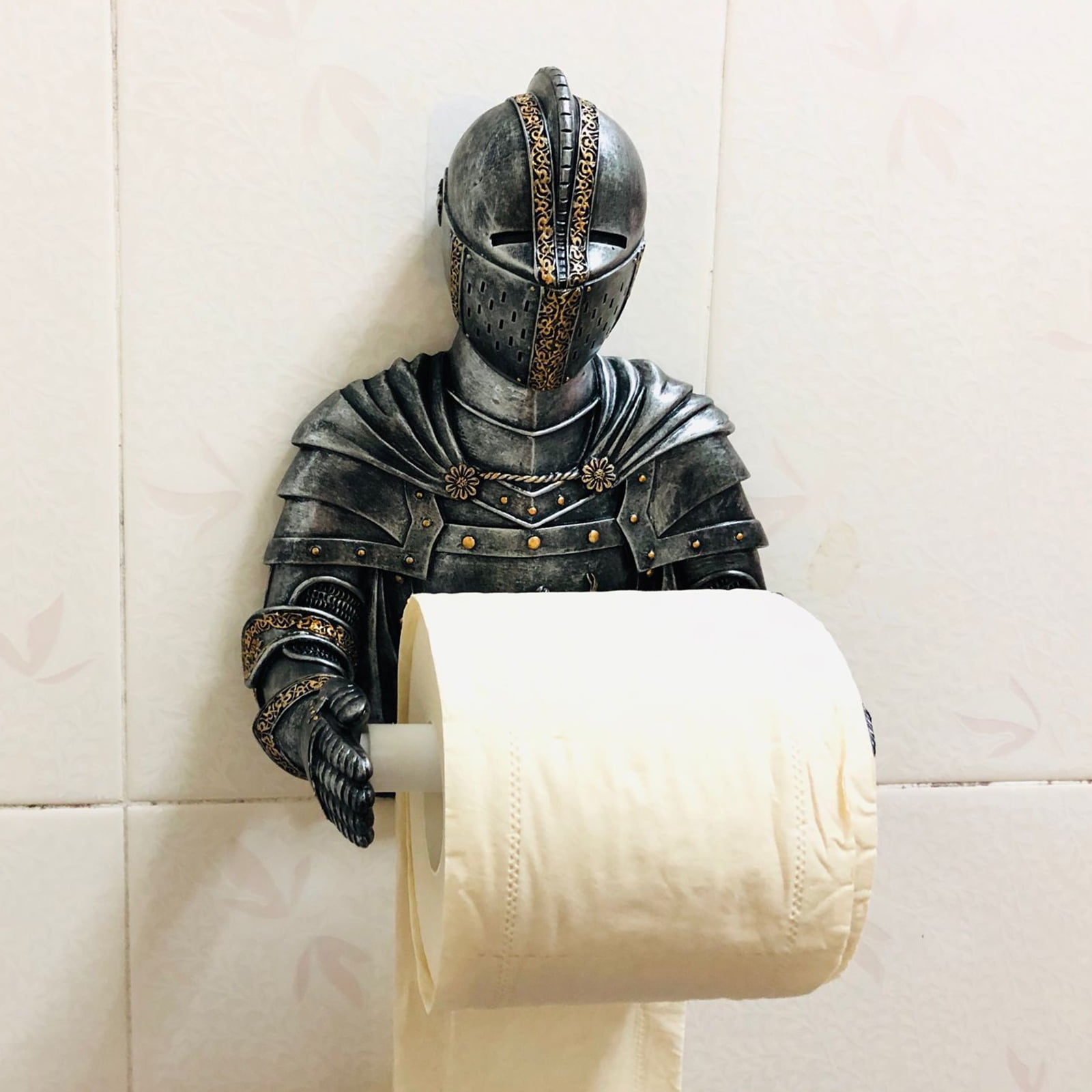 Wall Toilet Paper Holders Medieval Statue Knight Toilet Paper Dispenser Vintage Roll Paper Stand for Bathroom Toilet