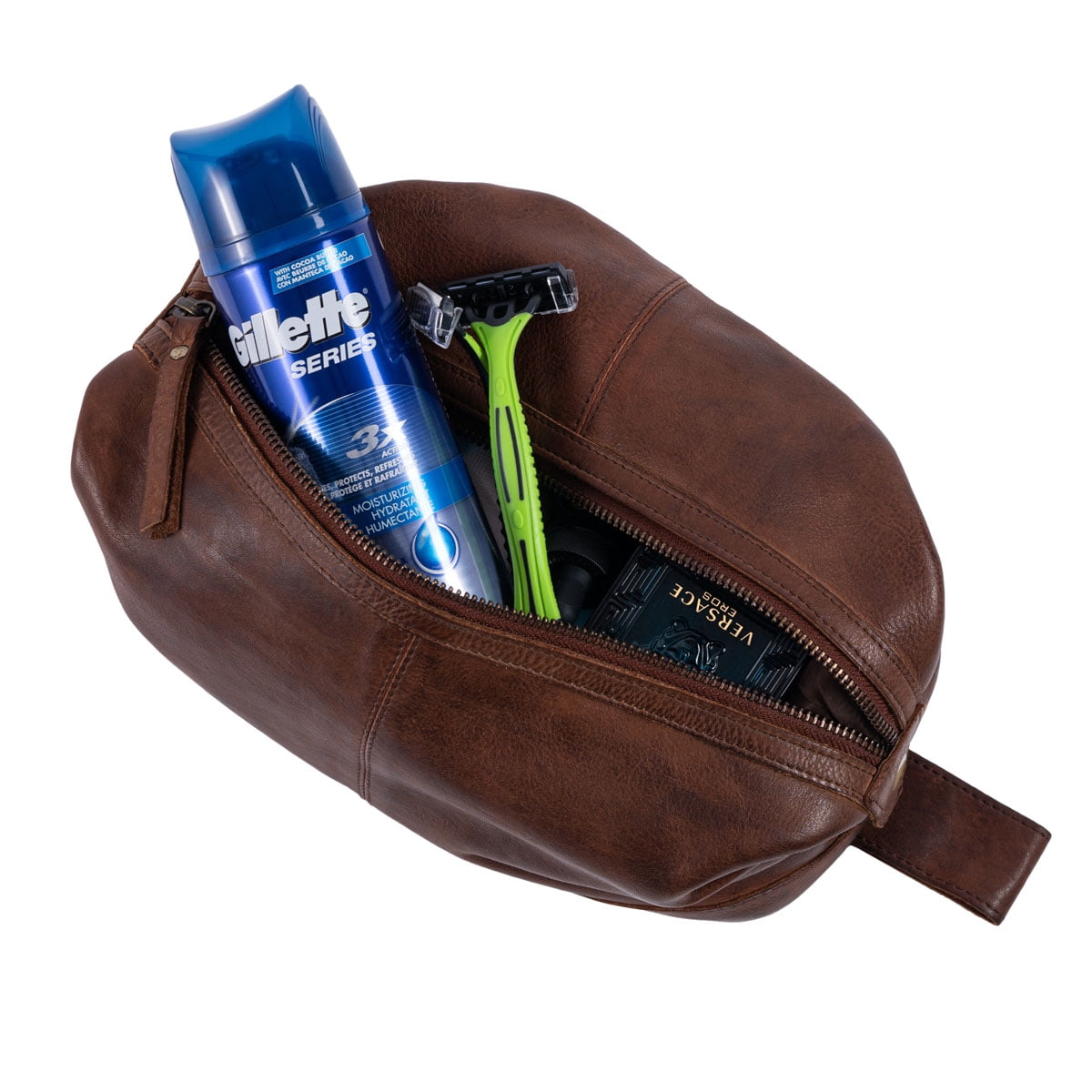 KomalC Genuine Unisex Vintage Vanity Dopp Kit - Travel Toiletry Bag Shaving for Men and Women (Brown)