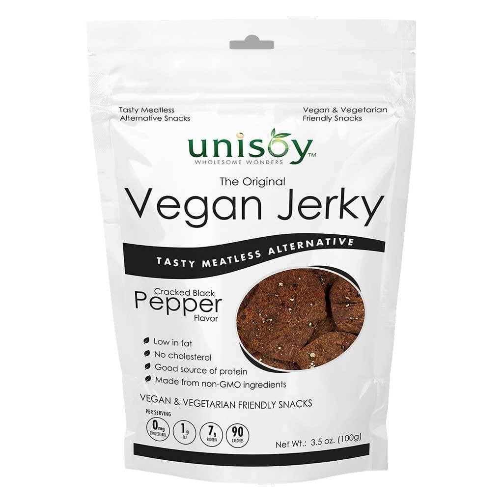Unisoy Vegan Jerky Cracked Black Pepper Flavor, 3.5oz (2PACK