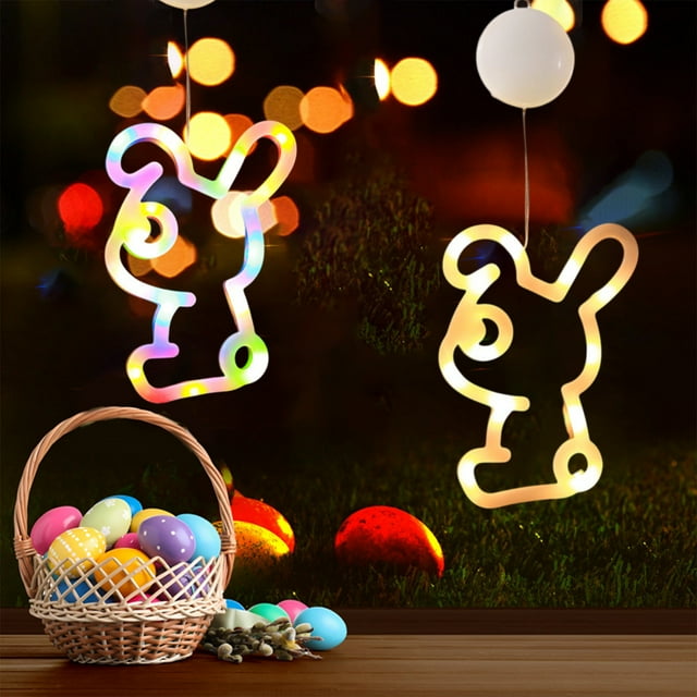 Luces de ventosa LED de conejo de Pascua para ventanas - Decoración colorida para colgar en interiores y en casa y fiesta