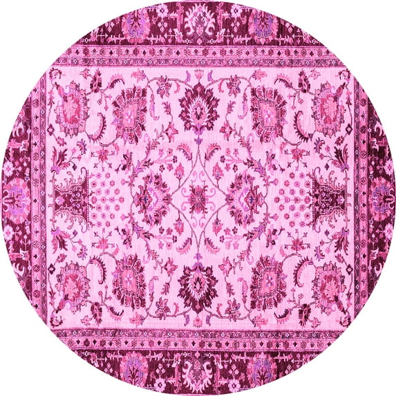 Ahgly Company Indoor Round Oriental Pink Traditional Area Rugs, 4' Round