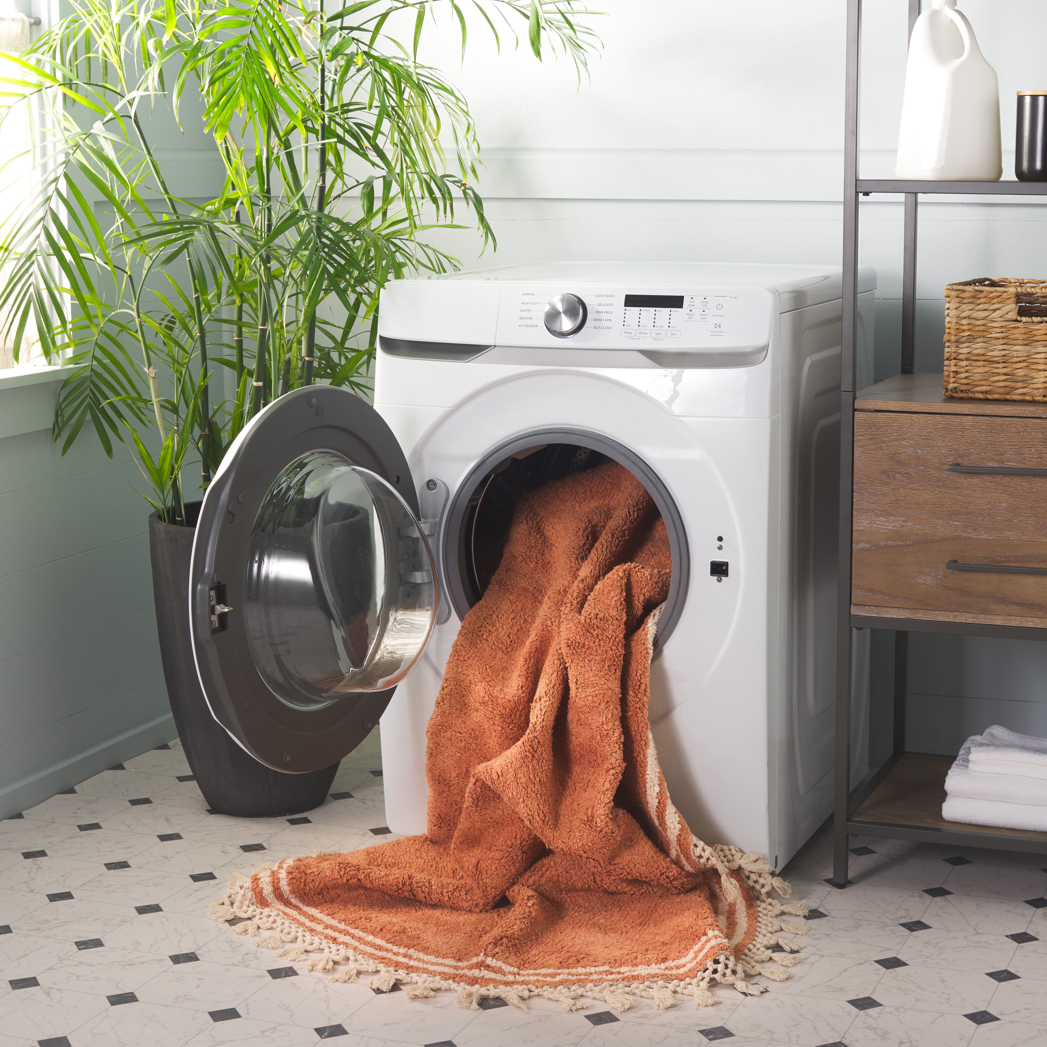 Safavieh Easy Care Hepburn Solid Cotton Machine Washable Area Rug, Rust/Ivory, 6' x 6' Round
