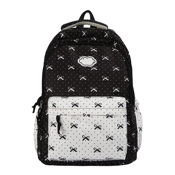 SGMVNU School Backpack with Reinforced Shoulder Straps, Large Capacity Bow Print Schoolbag for Middle High School Students, Black