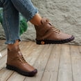 thumbnail image 3 of Womens Flat Snow Boots Waterproof Leather Hook and Loop High Top Stitching Ankle Booties Furry Lined Non Slip Winter Short Boots, 3 of 7