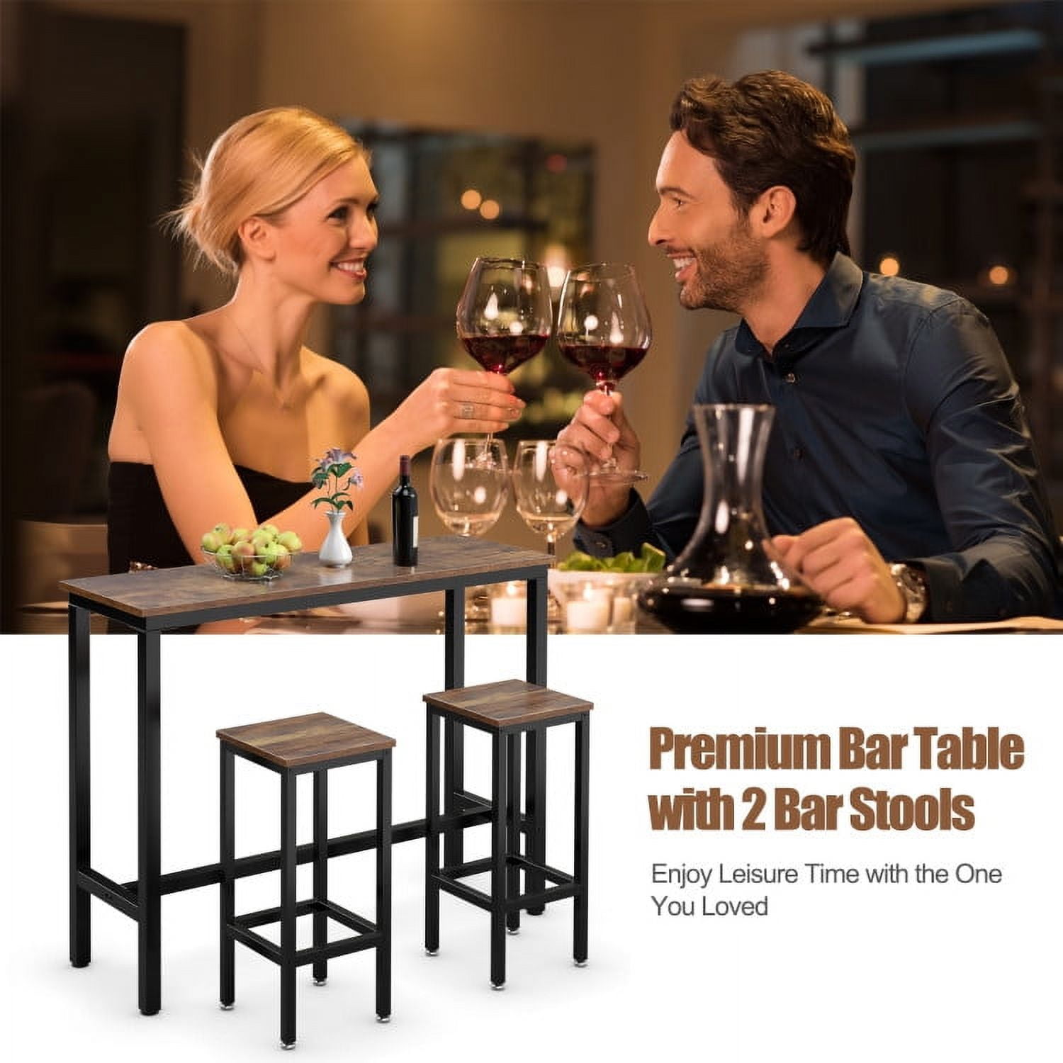 Finihen Dining Set, Dining Table Set, 3 Pieces Counter Height Bar Furniture Set with Backless Stools, for Home, Restaurant, Brown Finihen Dining Set, Dining Table Set, 3 Pieces Counter Height Bar Furniture Set with Backless Stools, for Home, Restaurant, Brown